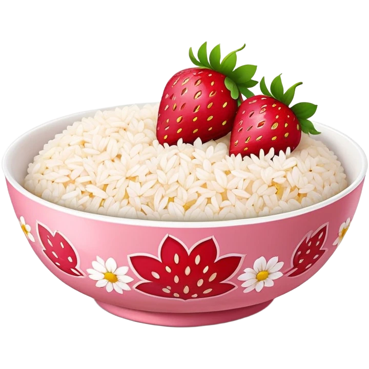 strawberry in rice with chicken inside of a beautiful flowe design bowl emoji