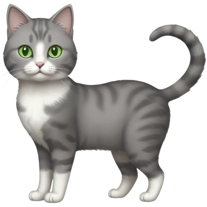 full body view of beautiful female grey cat with green eyes, white paws and white chest emoji