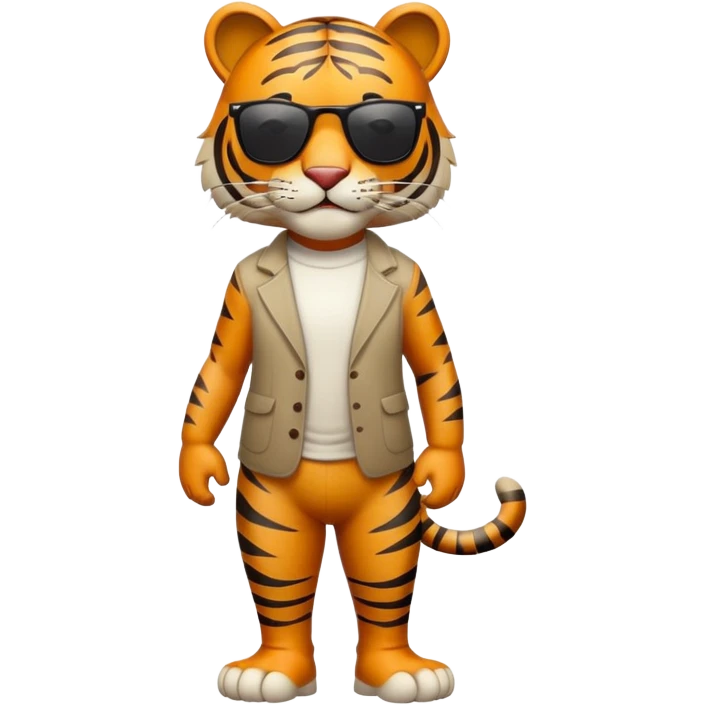 friendly anthropomorphised tiger in casual clothing, wearing dark sunglasses, walking upright in standard pose emoji
