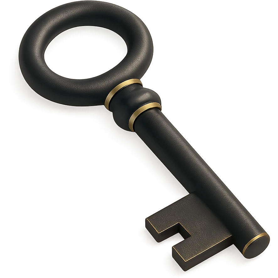 a classic key with a round bow in 3D black style emoji