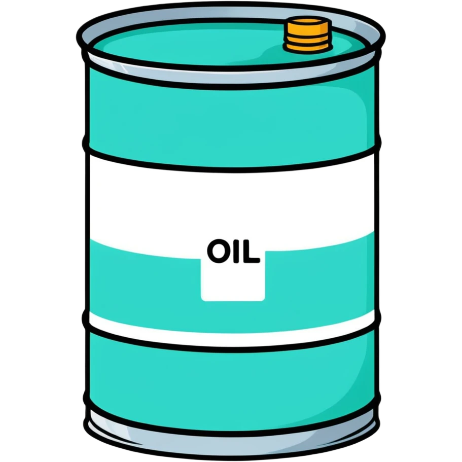 Oil barrel labeled OIL, minimalist design with soft gradients in sky blue, teal green, white, and light gray emoji