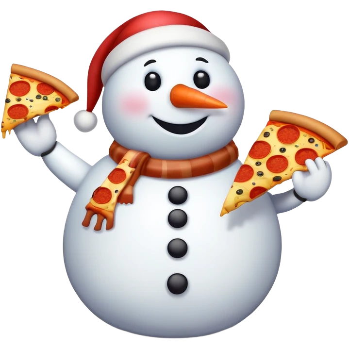 a chubby brown cartoon snowman with a pizza  emoji