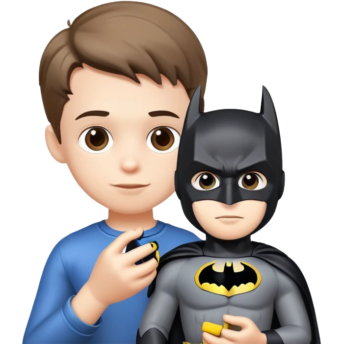 boy playing a Batman model toy emoji