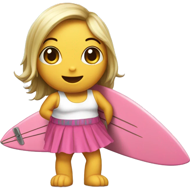 Can you create an emoji of a surfing dinosaur in a pink skirt?  emoji