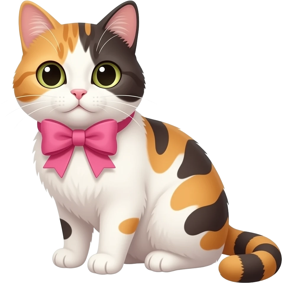 Calico cat with big pink bow emoji