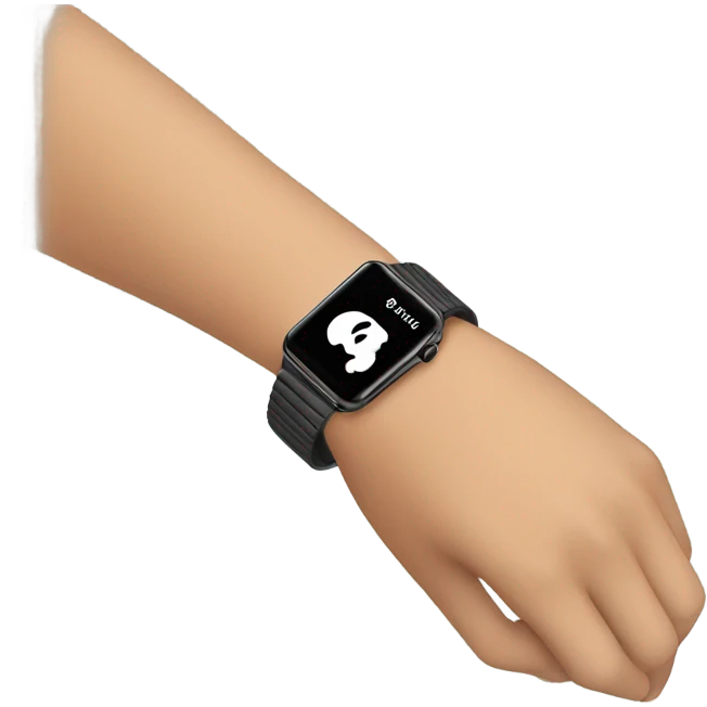 a wrist with hand wearing an apple watch emoji