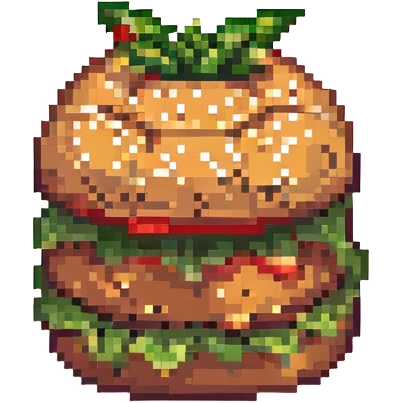 A delivery burger in pixel art style emoji