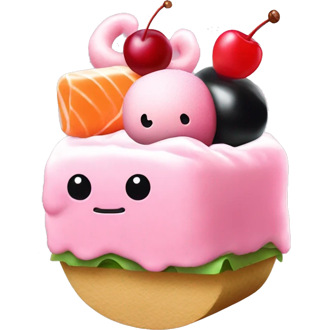 sushi flamingo pink cow pink octopus pink ice cream with two cherries on top emoji