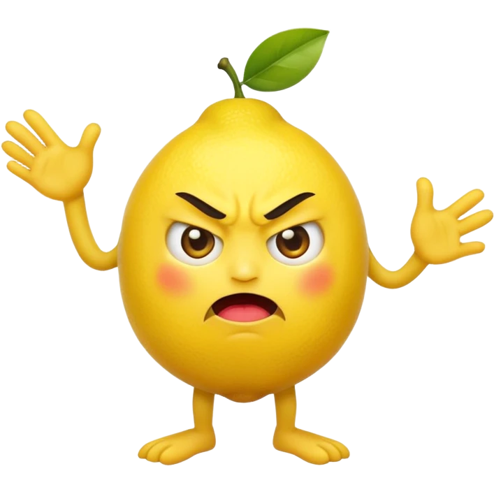lemon with face emoji, angry expression, hands and legs, cute emoji