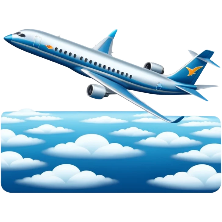 A wide-body aircraft with tall tail fins and glowing cabin windows cruising at high altitude.
 emoji