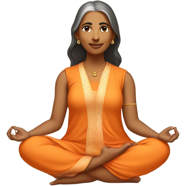 an  Indian woman, sleeveless pastel shirt
 yogi with a peaceful and meditative expression. The character should be wearing an orange robe, symbolizing traditional yogic attire. The yogi can be sitting in a lotus position emoji