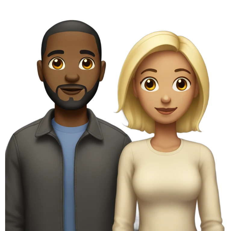 Black man with short hair and beard with light skin black woman couple emoji