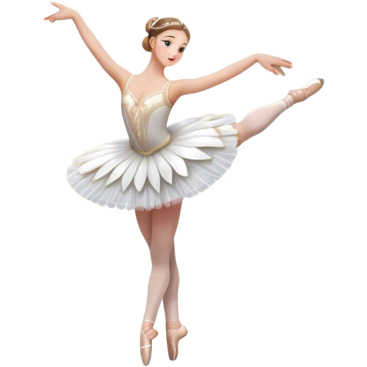 Icon for Ballet: a scene from Swan Lake, with a ballerina in a white tutu performing an elegant pose, surrounded by dramatic stage lighting and swan motifs. The icon should evoke the grandeur of the Bolshoi Theater stage. Transparent background. emoji