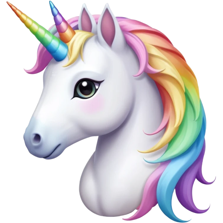 White Unicorn with pastel rainbow wings and large dark emotional eyes emoji