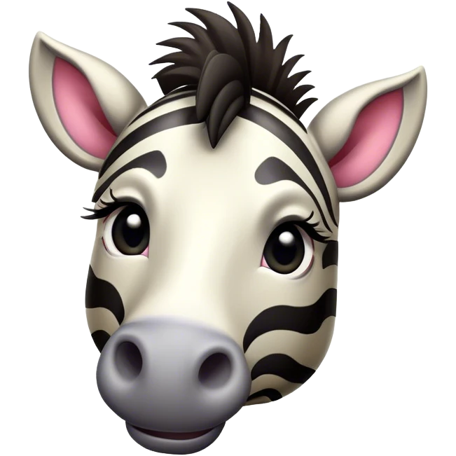 Cinematic Comical Zebra Portrait Emoji, Head tilted dramatically with an exaggeratedly amused expression, featuring a striking, glossy striped fur with bold contrasts, a refined, equine head with a long snout and alert ears, and wide, expressive eyes filled with playful disbelief, Simplified yet hilariously expressive features, highly detailed, glowing with a slightly sassy glow, high shine, dramatic yet playful, stylized with an air of cheeky savannah mischief, bright and endearing, soft glowing outline, capturing the essence of a spirited and over-the-top zebra that feels like it could prance its way into internet fame instantly! emoji
