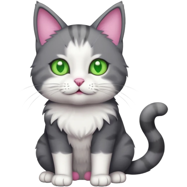 full body derpy looking large short hair dark grey and white cat emoji