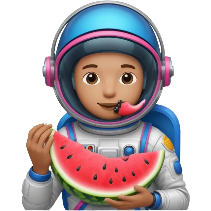 Neon pink and blue spaceman eating melon emoji