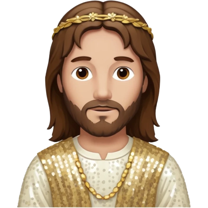 Jesus Christ from The Bible with long brown hair, ivory sequin outfit emoji
