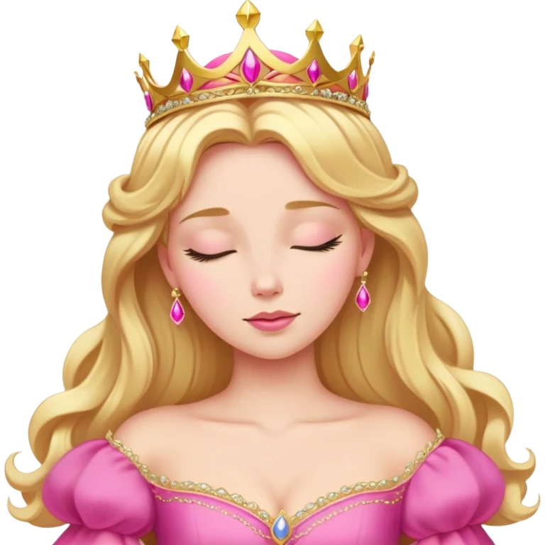 Aurora Sleeping Beauty from hips up, bright pink ballgown, golden blonde hair with gold tiara, minimal style but very recognizable emoji