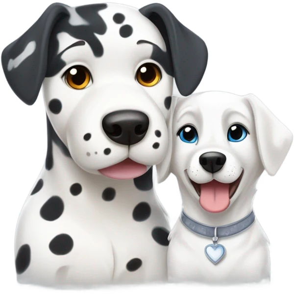 shibi style, dalmatian, white and grey siberian husky, in love emoji