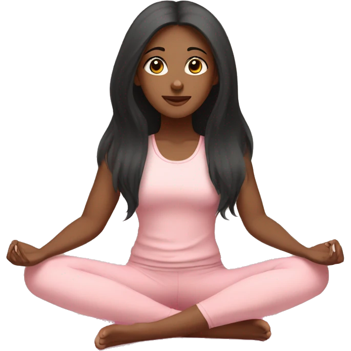 black long hair and brown eyes with long eyelashes yoga girl in light pink clothes sitting on a yoga mat  emoji