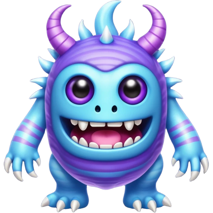 My Singing Monsters Echo element monster, translucent glowing body, blue-purple colors, soundwave ripple patterns, cute cartoon style emoji