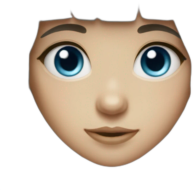 girl with dark brown hair, thick bangs, blue eyes emoji