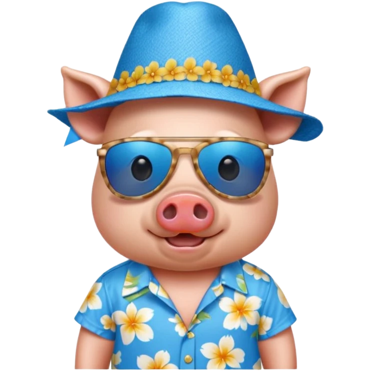 Pig with blue aloha shirt, birthday hat, sunglasses emoji