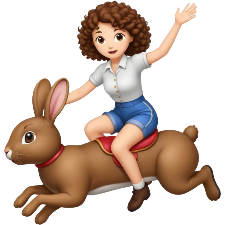 cute woman short tight curly brown hair riding bouncing rabbit emoji