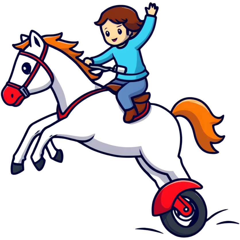 girl riding a horse jumping over a motorcycle emoji