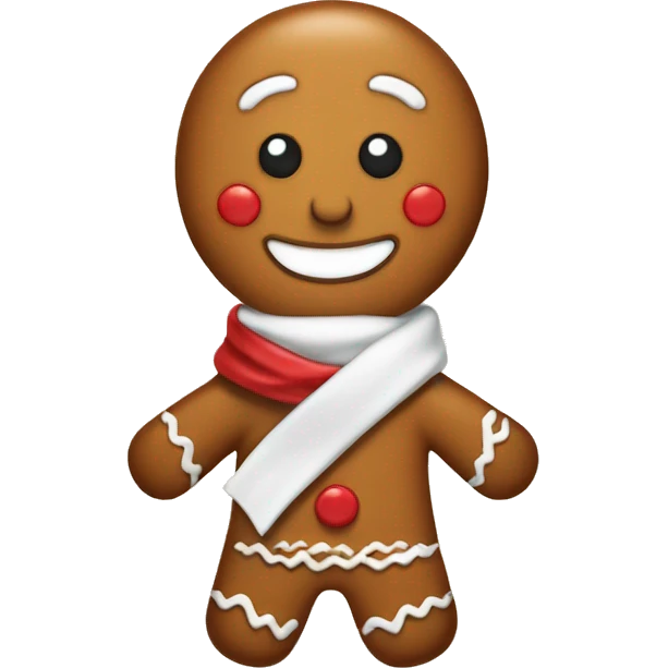 Gingerbread man with a white and red scarf  emoji