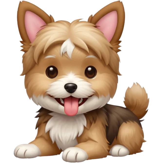 Morkie dog playful pose, tongue out emoji