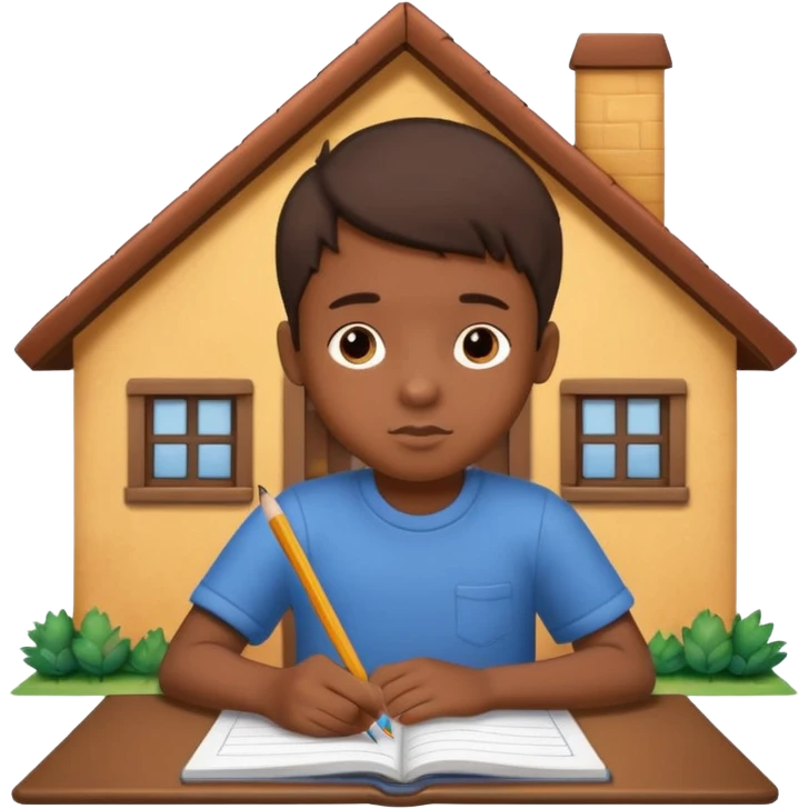 boy drawing little house art on notebook emoji