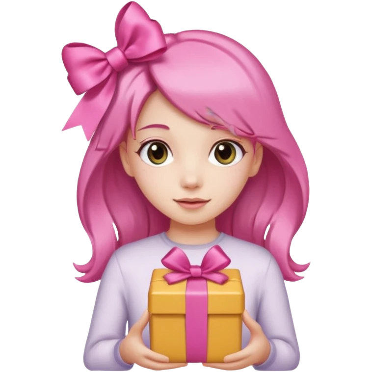 🥳🎀 pembe bir tokasını takan bey kızın elinde bir hediye var emoji