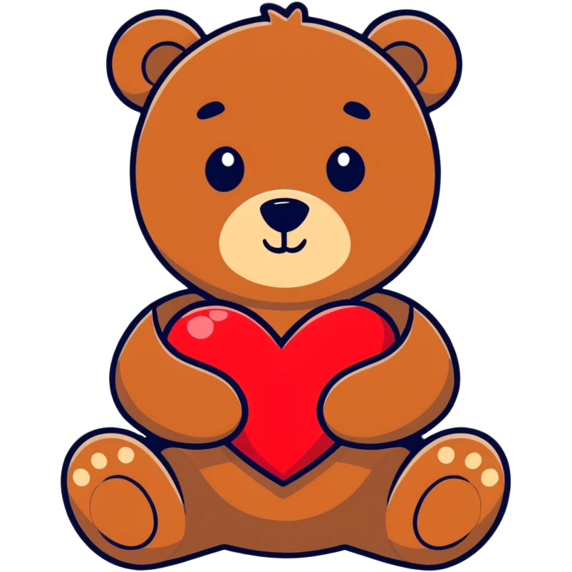 A sitting medium brown teddy bear, holding a red heart ￼ emoji
