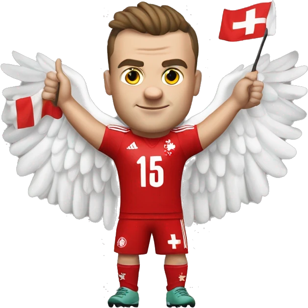 Xherdan Shaqiri showing a Eagle whith his hands and having a swiss trikott emoji