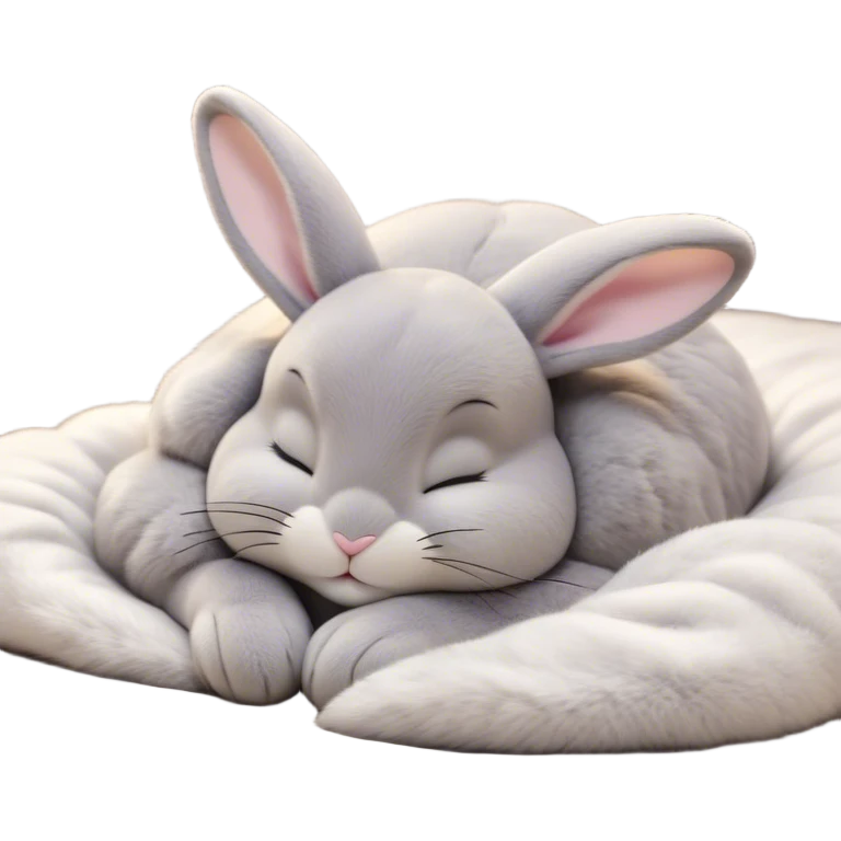 Meme-Worthy Cute Sleeping Grey Rabbit Portrait Emoji, Head resting peacefully with a contented smile, showcasing a delightfully compact build and a luxuriously soft grey fur, eyes shut in a serene nap, Simplified yet hilariously adorable features, highly detailed, glowing with a soft, drowsy light, high shine, relaxed and utterly lovable, stylized with an air of playful laziness, bright and heartwarming, soft glowing outline, capturing the essence of a comically sleepy bunny, so meme-worthy it feels like it could instantly become the next viral sensation of adorable slumber! emoji