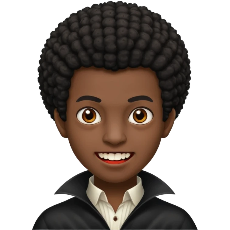 Black darkskin seventeen man  with little afro haircut and vampire teeth emoji