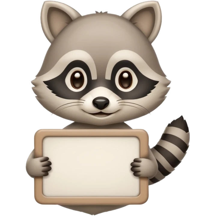 soft raccoon mascot holding a blank sign, neutral calm colors, gentle smile, rounded shapes, clean outline, safe educational style emoji
