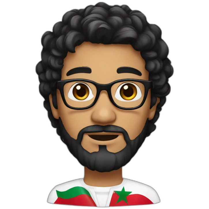 Black hair and beard, dark brown eyes white man with glasses holding Moroccan flag emoji