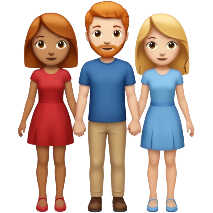 3 emojis holding hands, ginger girl on the left, brunette man in the middle, blonde on the right emoji