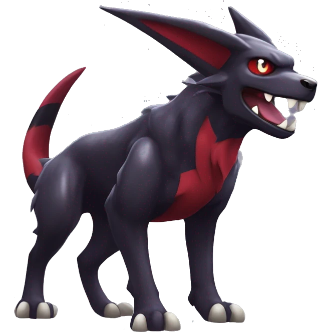 Black Cool Edgy Nargacuga-Houndoom-Garchomp Fakémon  with White and Red and purple and black Edgy markings emoji