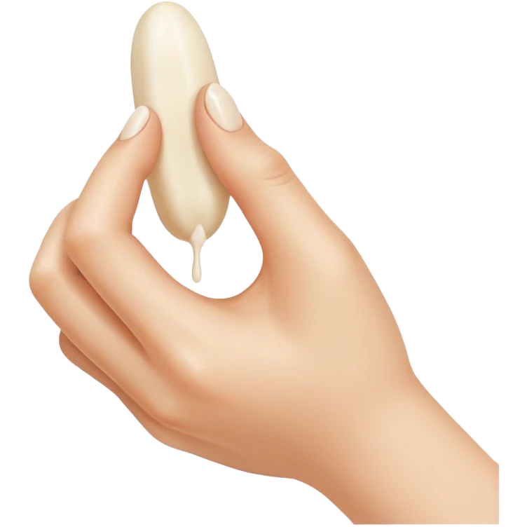 Two fingers pinching a single white bean with lots of milk emoji