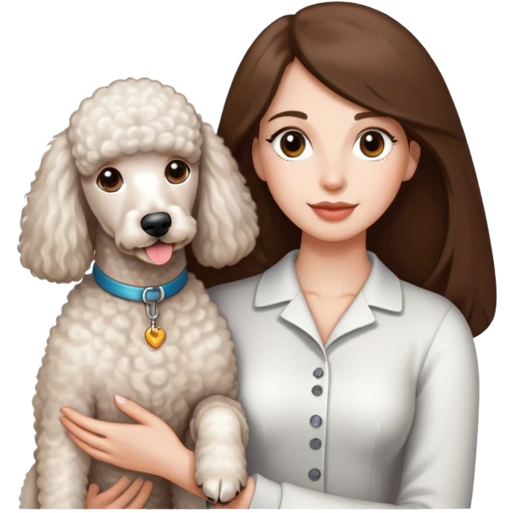 Long straight brown hair brown eyes beautiful women and white standard poodle you're holding emoji
