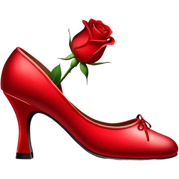 Icon for Ballroom Dancing: a pair of ballroom dance shoes, a rose, a dance floor, and a shining spotlight. The icon should represent the elegance and atmosphere of ballroom dancing, focusing on the tools and setting of the dance. Transparent background. emoji