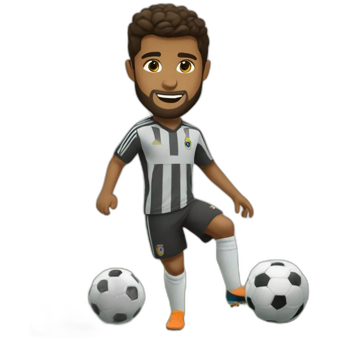 little brown man with a beard playing football with tall Cristiano Ronaldo emoji