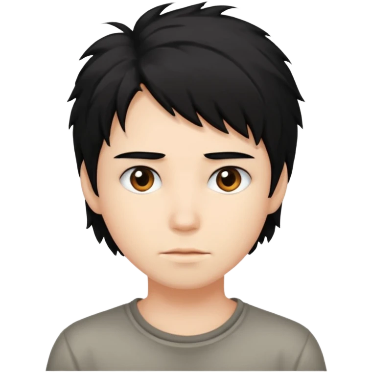 Cabelo bagunçado meio pequeno preto com cor de pele branca emoji