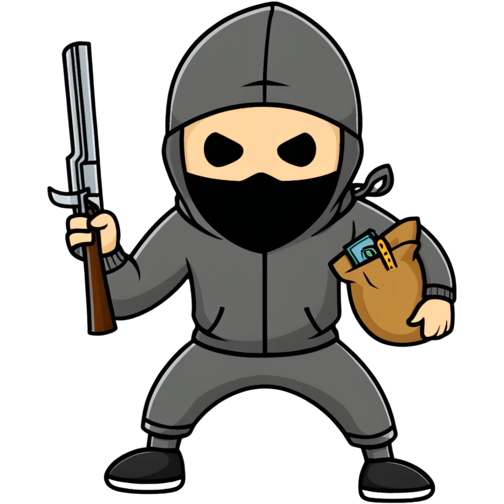cartoon robber with sack on head holding weapon full body emoji
