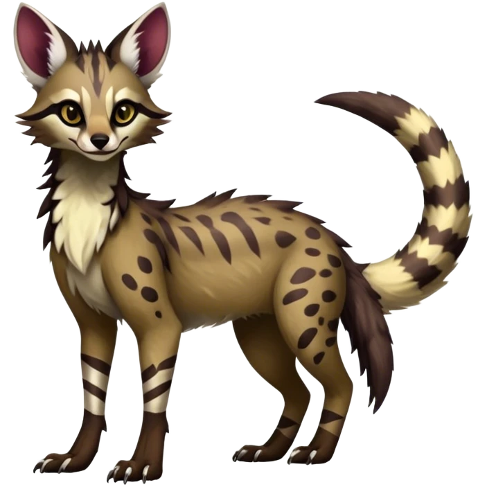 Feral Rare Fantasy dark vibrant Vernid-Sergal-Genet-species-animal-creature-hybrid by LiLaiRa, random markings, tufted ears, full body, 4 legs emoji
