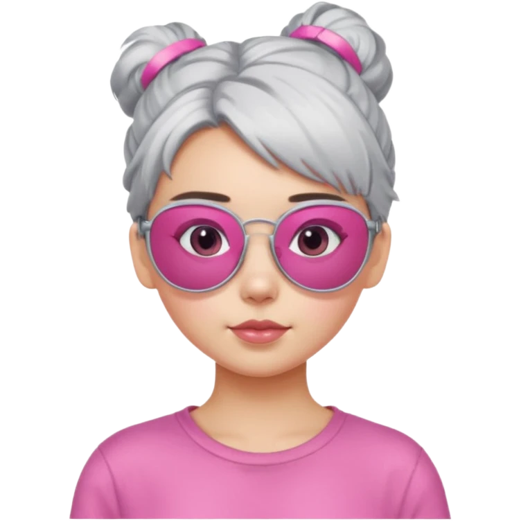 Girl with silver messy hair bun with pink aviators emoji